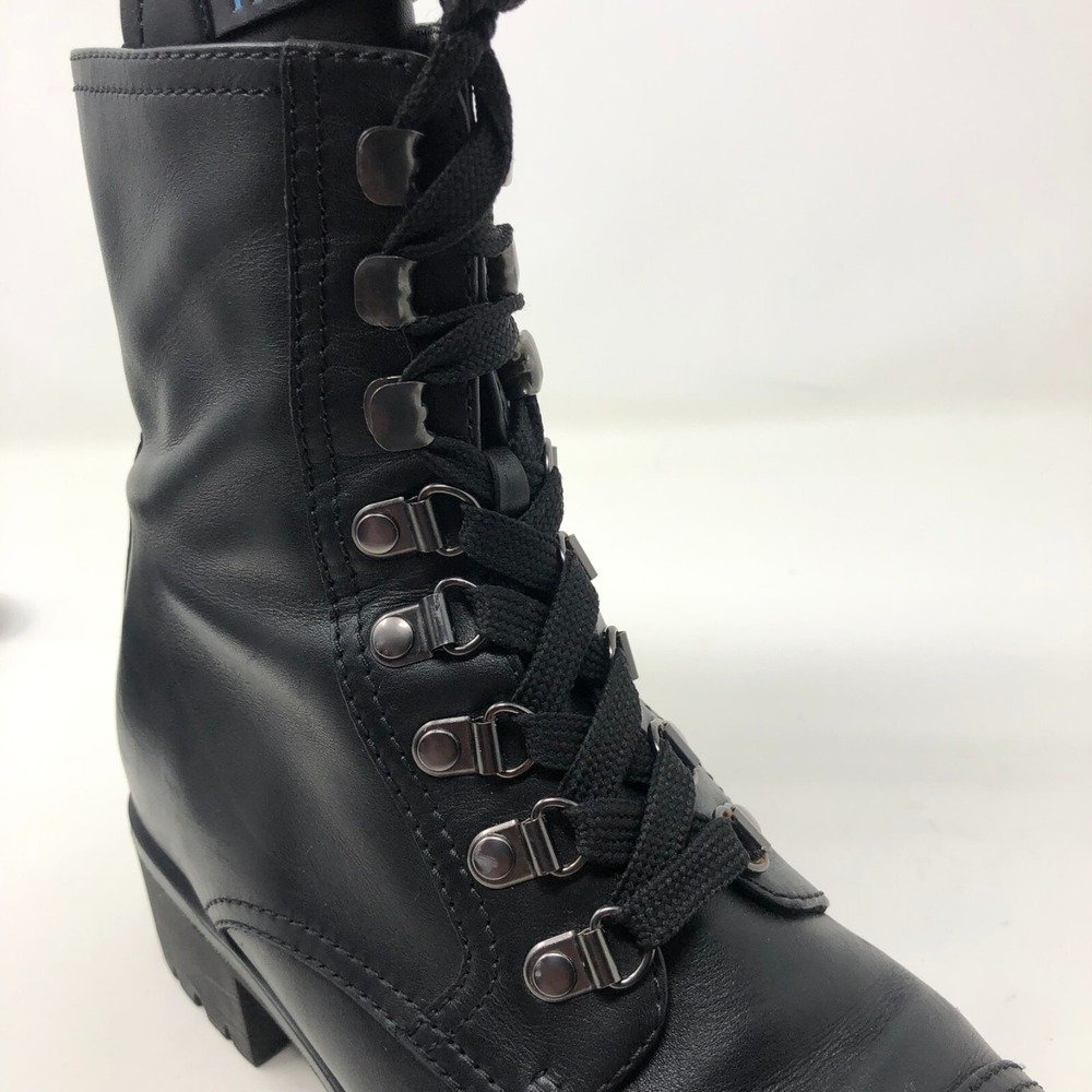 Prada Calzature Donna Soft Calf Combat Boots Womens 38.5 8 Black Leather Y2K - Picture 8 of 16